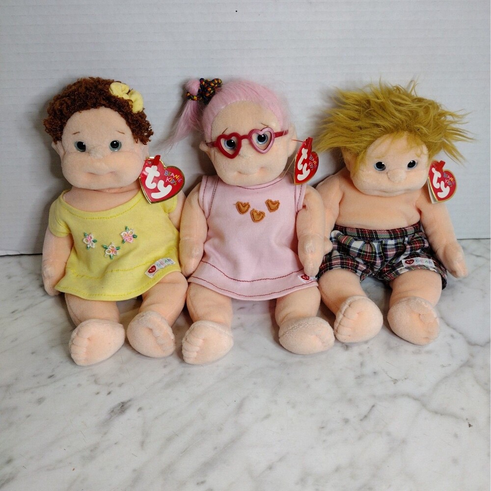 Ty Beanie Kids Curly Luvie Chipper Beanbag Plush 1999 2000 Paper Tags Blue Eyes